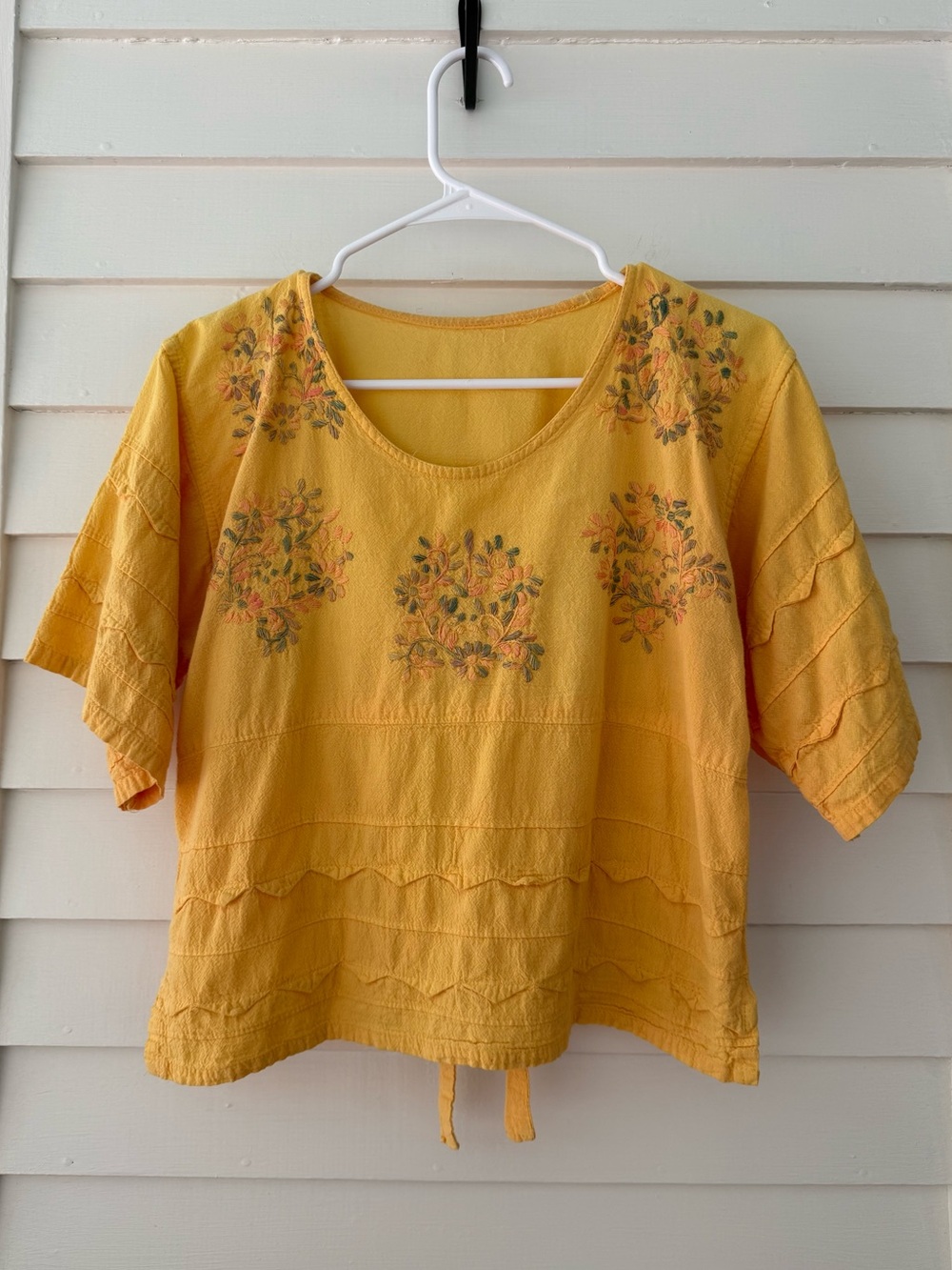 Vintage Yellow Embroidered Boho Blouse Size Medium